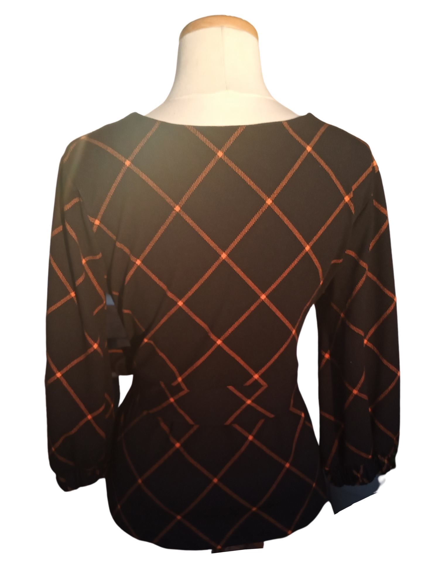 Black & Orange Grid Print Belted Blouse | Worthington