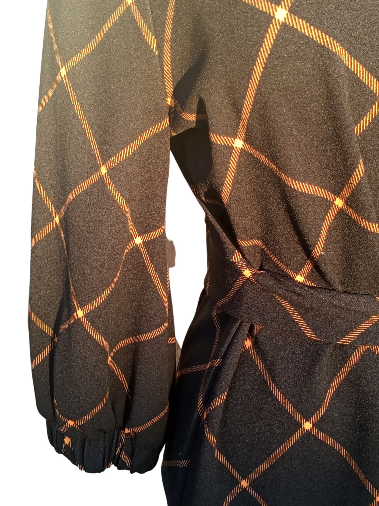 Black & Orange Grid Print Belted Blouse | Worthington